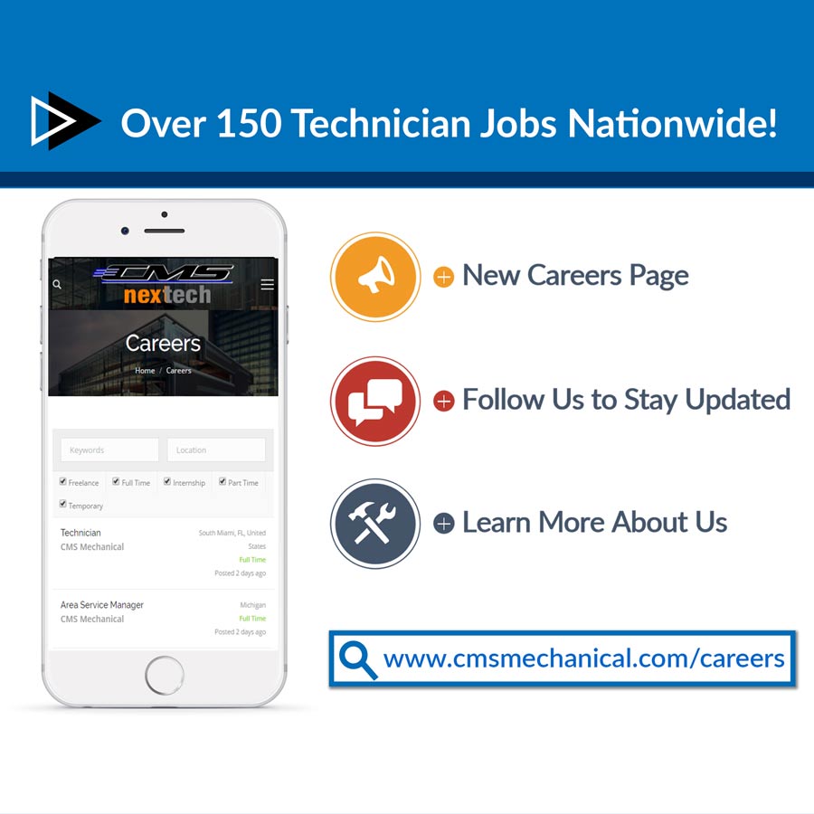 You are currently viewing Over 150 HVAC Technician Jobs Nationwide — CMS Mechanical Careers Page NOW LIVE!